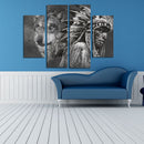 Miico Hand Painted Four Combination Decorative Paintings Indian And Wolf Wall Art For Home Decoration