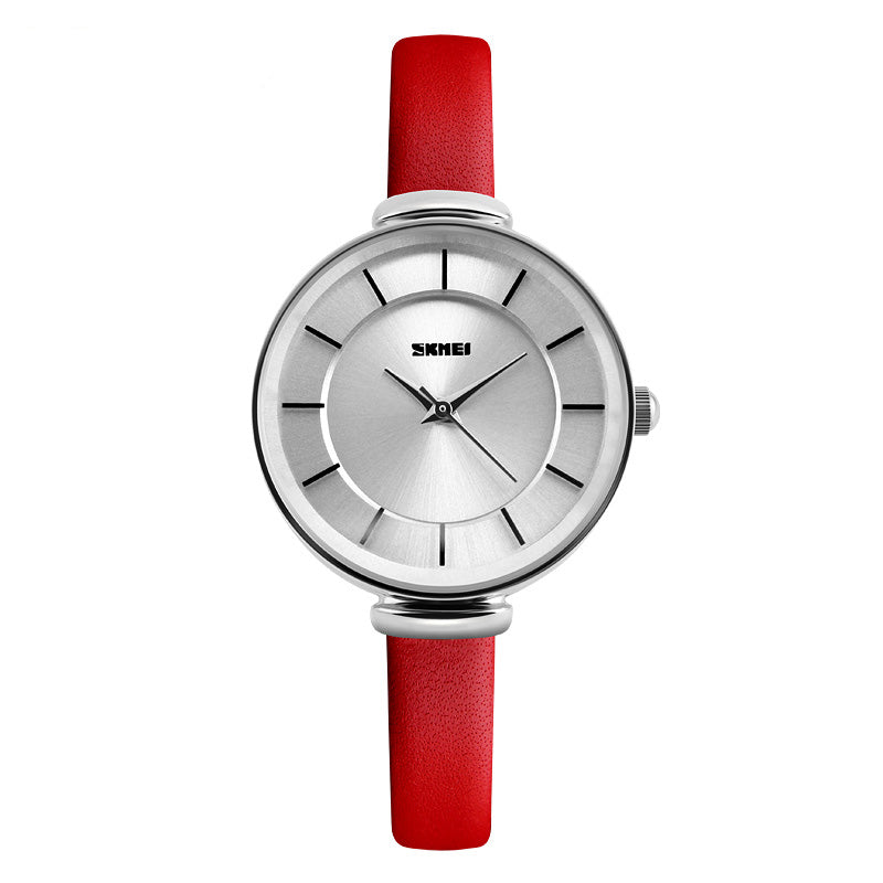 SKMEI 1184 Simple Design Ladies Wrist Watch Genuine Leather Strap Quartz Watches
