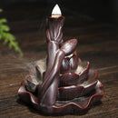 Ceramic Lotus Pond Waterfall Smoke Backflow Cone Censer Incense Burner Holder + 10 Cones