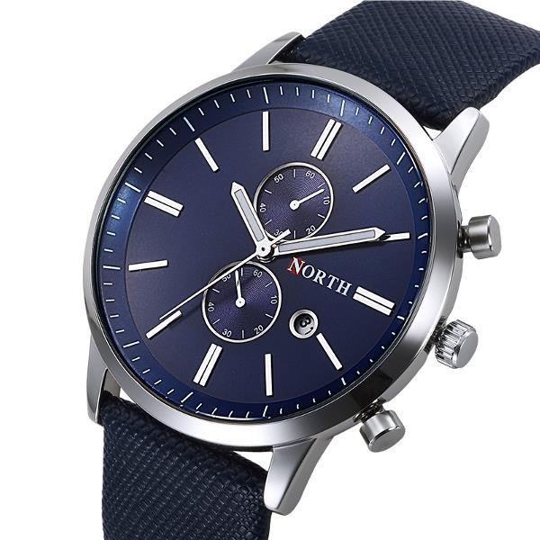 NORTH 6008 Fashion Men Quartz Watch Casual Leather Strap Bussiness Wristwatch