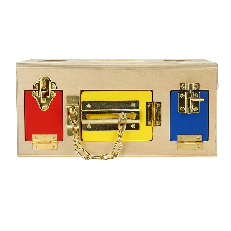 Children Wooden Little Lock Door Latch Box Case Kid's Early Educational Toys