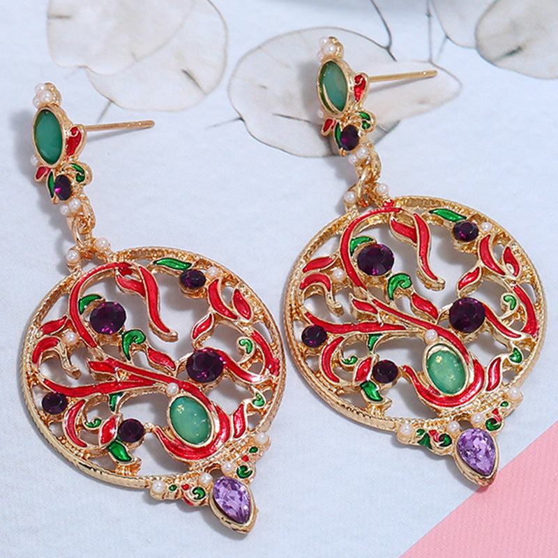 Bohemian Hallow Earrings Rhinestone Retro Style Ear Drop Alloy Earring For Women