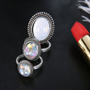 3Pcs/set Statement Silver Color Ring Set Big Gem Stone Women's Oval Boho Knuckle