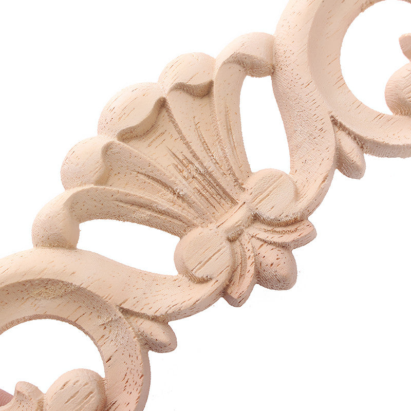 Wood Carved Applique Frame Onlay Furniture Decoration Unpainted Flower Design