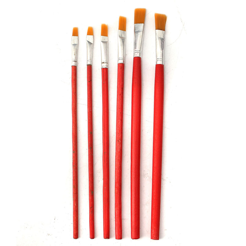 1 Set Red Rod Nylon Hair Painting Brush 6/12pcs Per Set For Oil Painting Flat Hair Brush Students Art Painting Stationery Washable Painting Pens