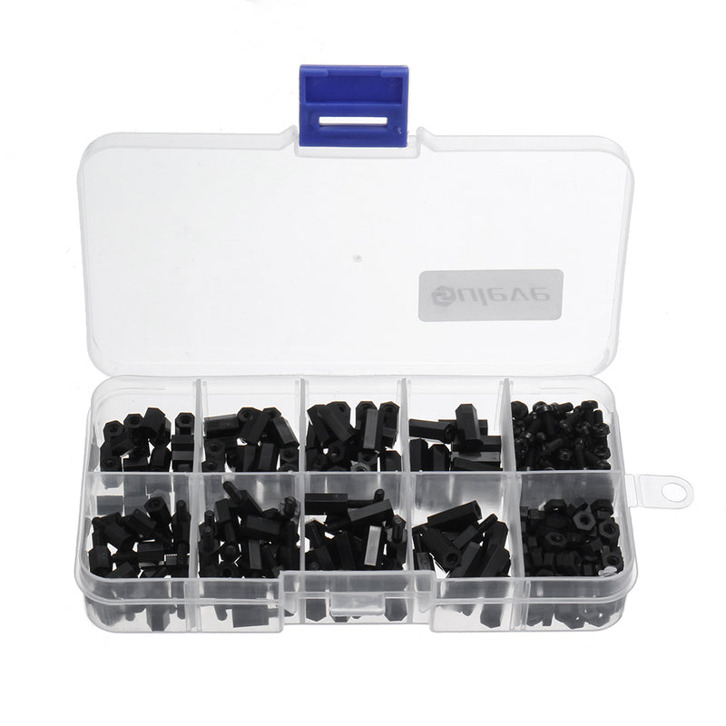 Suleve M2.5NH2 300Pcs Nylon Screw White/Black Hex Screw Nut PCB Standoff Spacer Assortment Kit