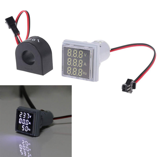 5pcs Geekcreit 3 in 1 AC 60-500V 100A Voltmeter Ammeter HZ Hertz Frequency Meter 22mm Digital Current Voltage Amp Signal Light White LED Lamp Indicator with CT