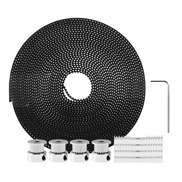 TWO TREES 5M GT2 Timing Belt + 4Pcs 20Teeth Timing Belt Pulleys + 4Pcs Mounting Blocks Kit with Hex Key for 3D Printer Reprap/Prusa/MendelMax