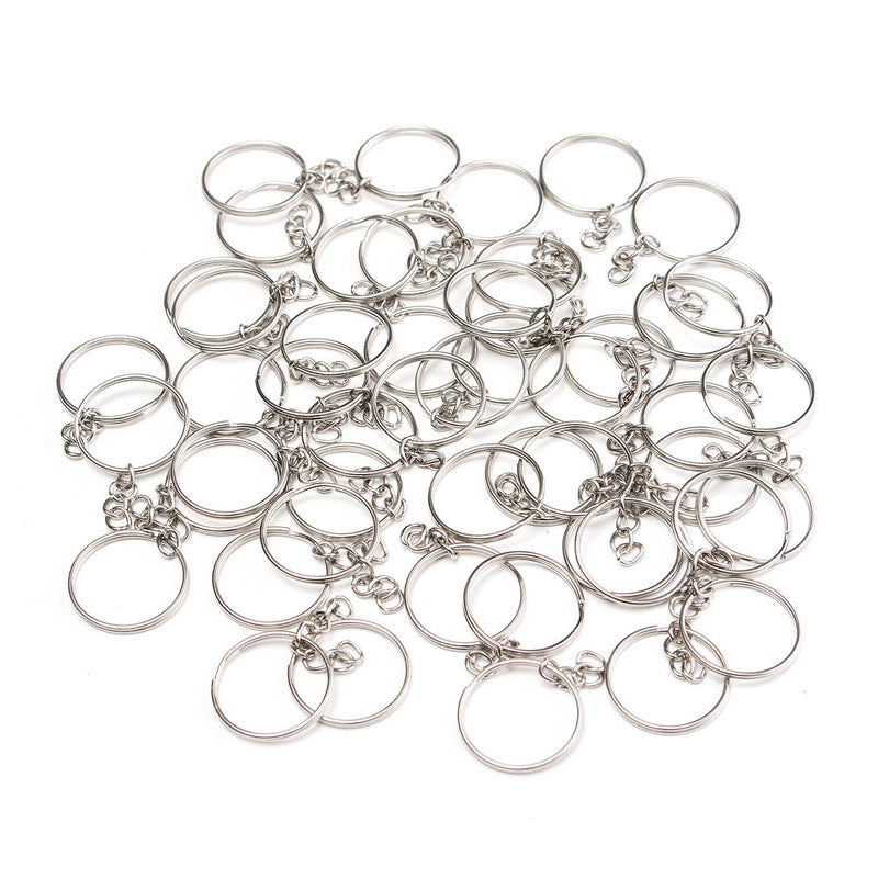 50pcs Bulk Split Metal Key Rings Keyring Blanks With Link Chains For DIY Craft
