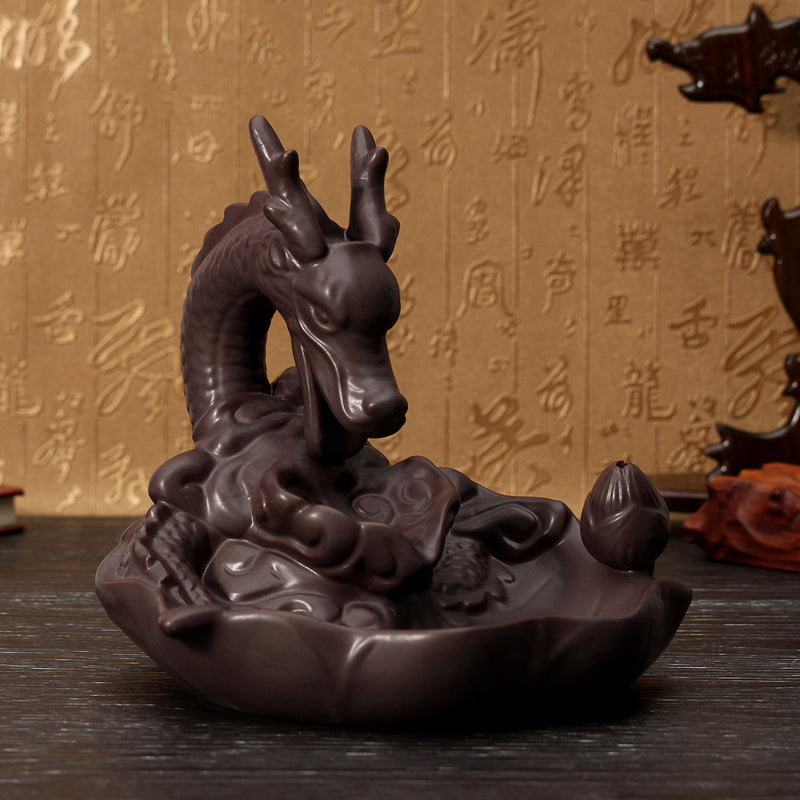 Ceramic Backflow Incense Cone Burner Stick Holder Dragon Lotus Pond Fragrance Fragrant Censer Decor