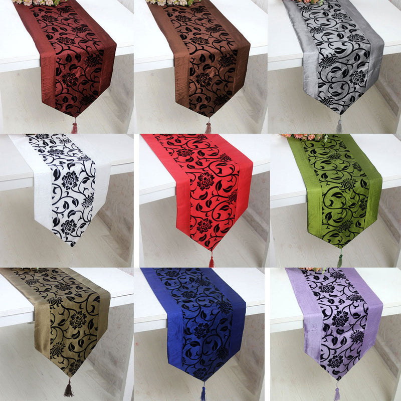 Flocking Damask Table Runner Cloth Wedding Decoration