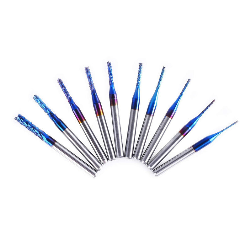 10Pcs 0.8-3mm Blue Nano Coating Engraving Milling Cutter Carbide End Mill CNC Router Bits 1/8 Inch Shank