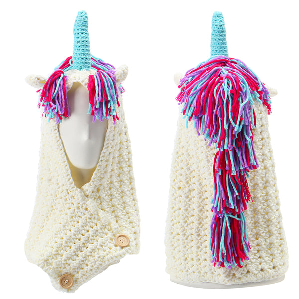 Unicorn Winter Pink Kintted Hat Hooded Scarf Earflap Knitted Cap Xmas Gift Kids / Boy / Girl