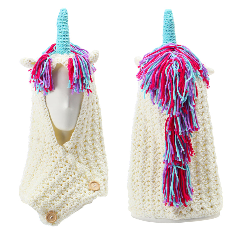 Unicorn Winter Pink Kintted Hat Hooded Scarf Earflap Knitted Cap Xmas Gift Kids / Boy / Girl