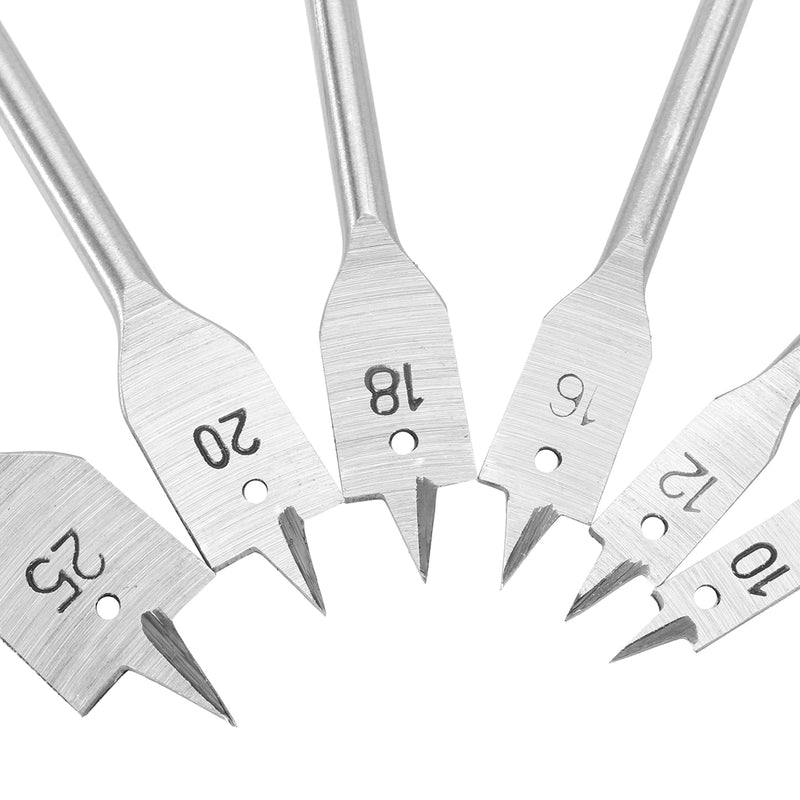 6pcs 10-25mm Flat Spade Drill Bit Hex Shank Woodworking Spade Drill Bit Hole Cutter