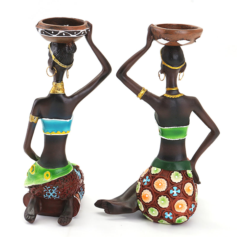 2Pcs Resin Figurine Craft Candlestick African Women Beauty Lady Statue Decorative Hardware