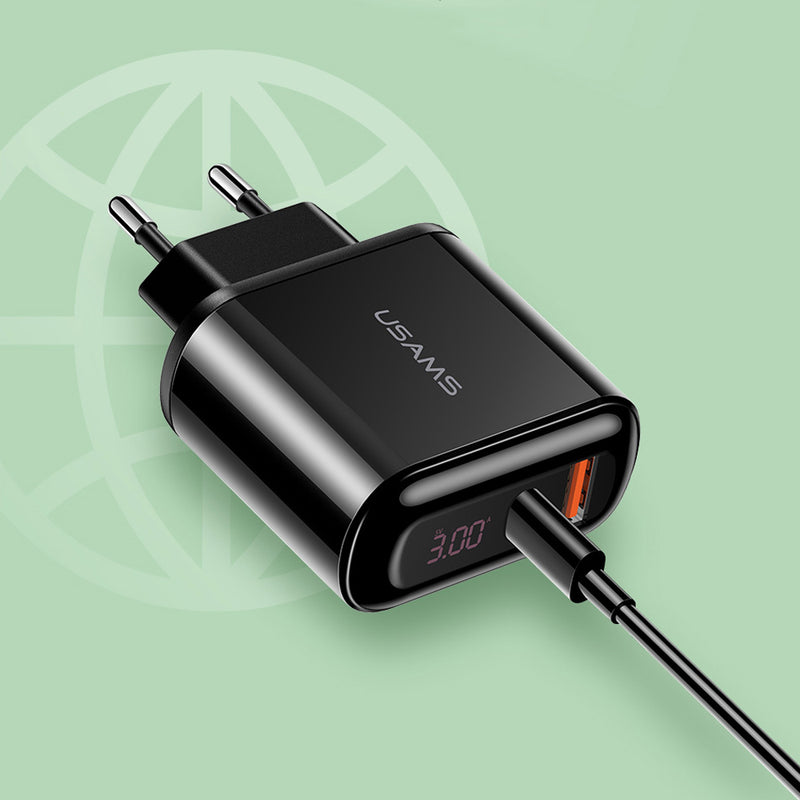 UASMS 18W QC3.0 PD Dual Port Digital Display Fast Charging Wall Charger Adapter For iPad Pro iPhone 8Plus XS 11 Pro Huawei P30 Pro Mate 30 5G Oneplus 7T Pro