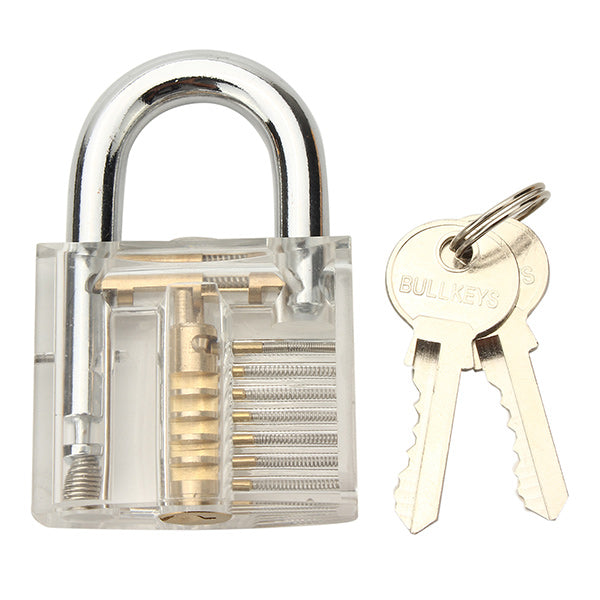 9pcs Blue Handle Unlocking Lock Pick Set Key Extractor Tool with Transparent Practice Padlock