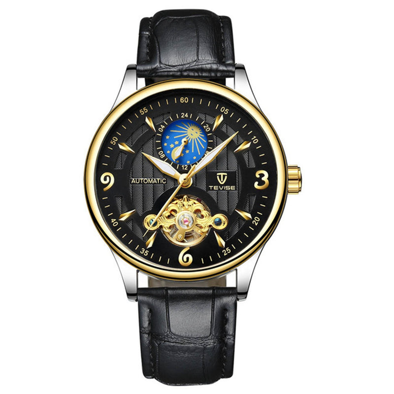 TEVISE T820B Casual Moon Phase Automatic Mechanical Watch Luxury Leather Strap Men Watch