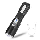 T6+COB 5Modes Zoomable USB Rechargeable LED Flashlight Outdoor 18650 Flashlight with Tripod