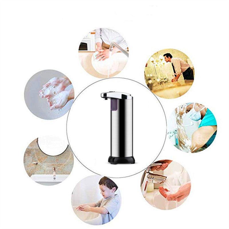 Stainless Steel 250ml  Auto Induction Soap Dispenser IPX7 IR Body Sensing Intelligent Container With Led Light