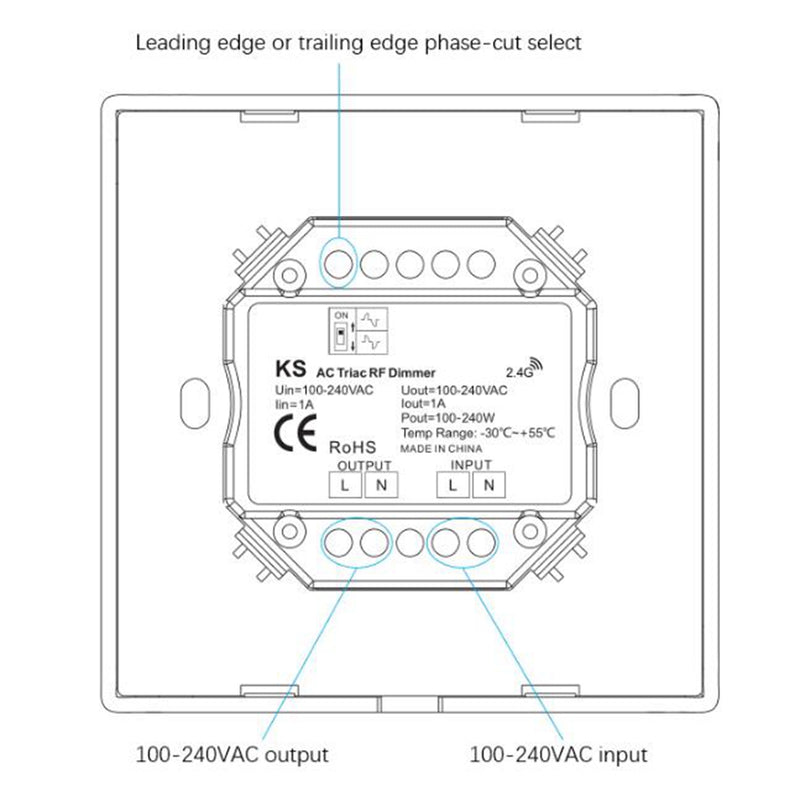 LUSTREON AC100-240V 1CH Wall Mount Rotary Panel LED Triac Dimmer Light Switch