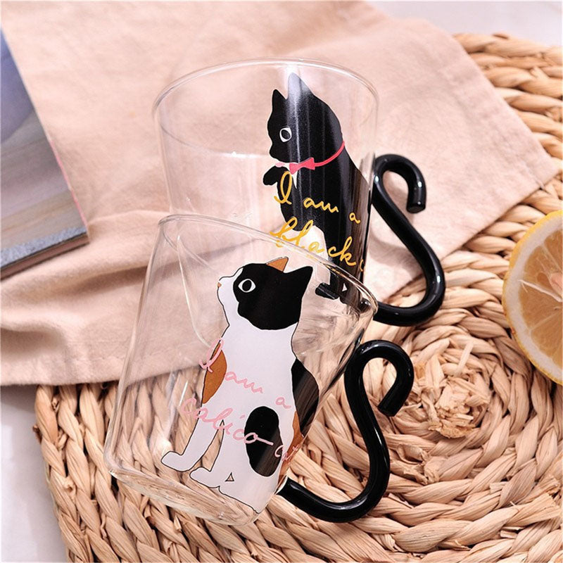 Cat Glass Cartoon Children's Cup Creative Handle Coffee Cup Single-layer Transparent Juice Drink Cup