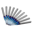 Drillpro 10pcs 0.5-1.0mm Blue NACO Coated PCB Bits Carbide Engraving Milling Cutter For CNC Tool Rotary Burrs