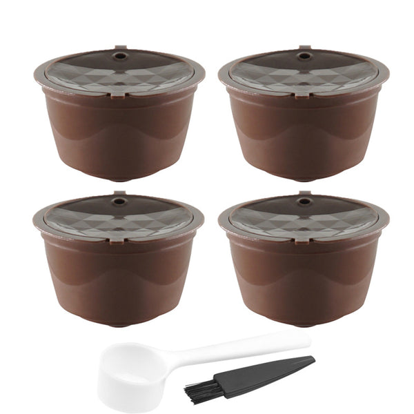 4Pcs/Set 50-100ml Refillable Coffee Capsule Cup Reusable Coffee Pods w/ Coffee Spoon Brush for Nescafe Dolce Gusto Brewer