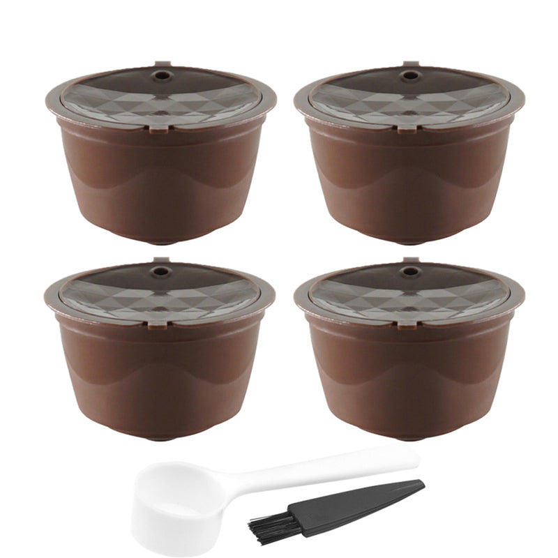 4Pcs/Set 50-100ml Refillable Coffee Capsule Cup Reusable Coffee Pods w/ Coffee Spoon Brush for Nescafe Dolce Gusto Brewer