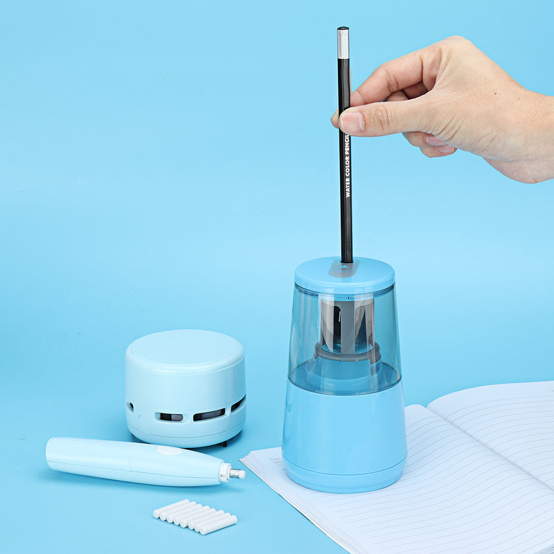 Tenwin 8082 3 Pcs/set Electric Pencil Sharpener Electric Eraser Table Vacuum Cleaner Desktop Students Stationery Set Office School Supplies
