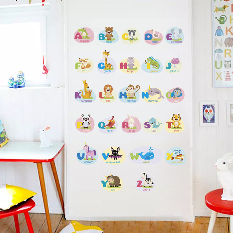 26PCS Classic Animals Alphabet Baby Nursery Peel and Stick Wall Art Sticker Decals Alphabets Animals Wall Removable Wall Sticker