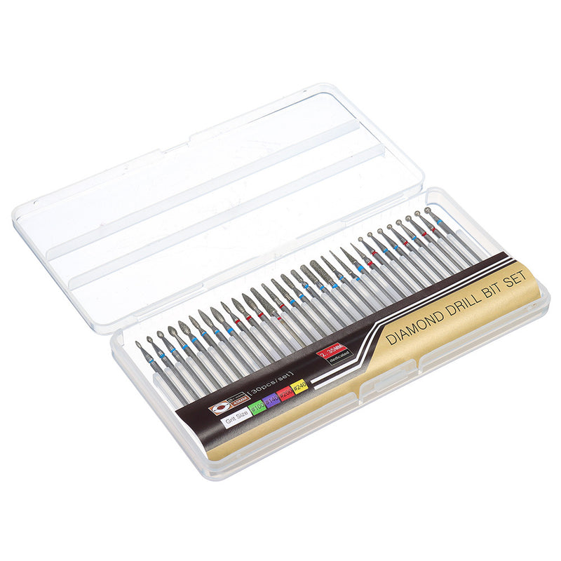 30pcs 3/32 Inch Diamond Nail Drill Bits Set for Art Nail Cuticle Manicure Pedicure Tools
