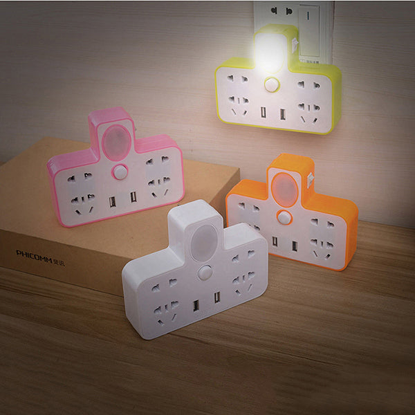 Small Converter Dual USB Port Wireless High Temperature Flame Retardant Socket with Night Lamp Switch