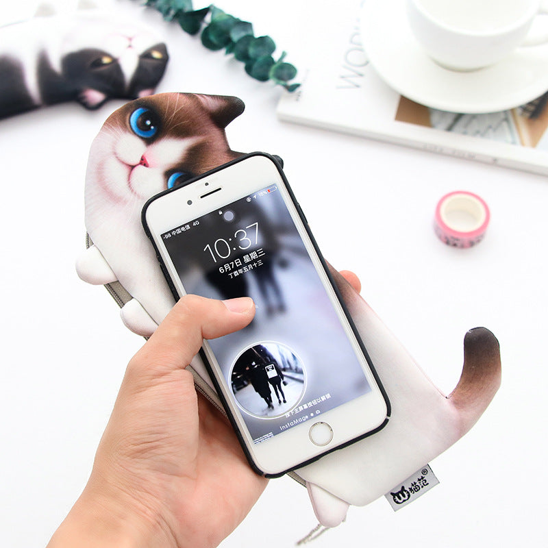 WAM PC-08 Simulation Cat Pencil Case School Stationery Pen Bag Multifunctional Cosmetic Bag