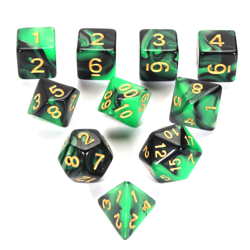10 Pcs Night Elf Green RPG Polyhedral Dice Sets with Pouches