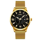 SKMEI 9166 Business Gold Stainless Steel Strap Date Display Waterproof Men Watch Quartz Watch