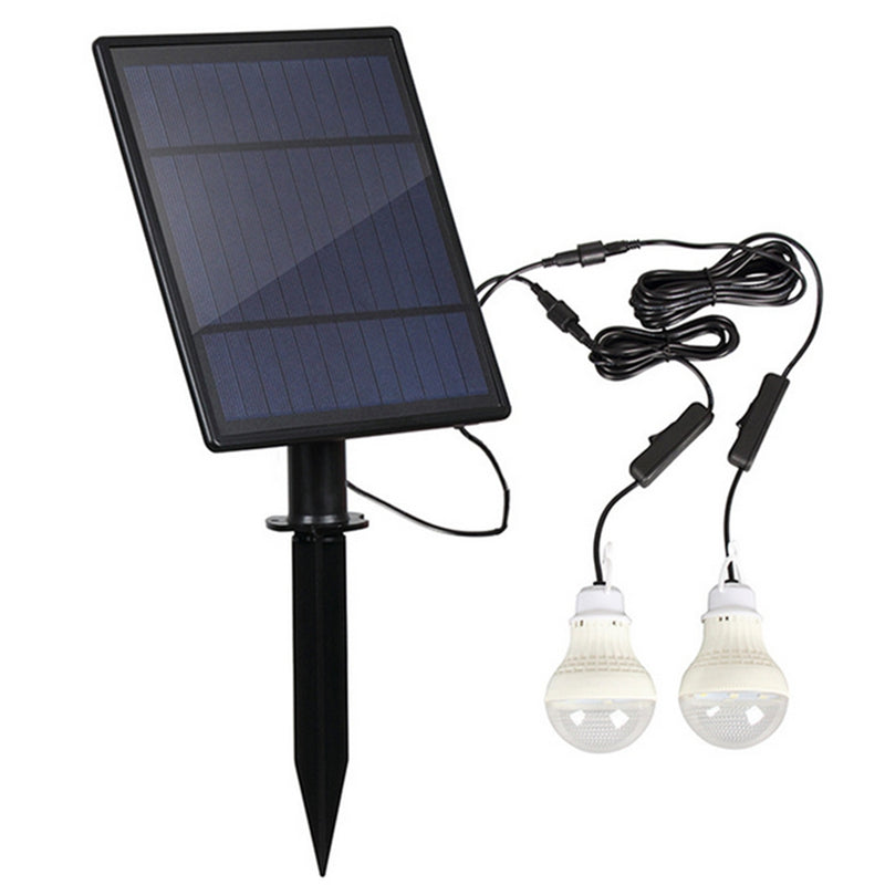 Solar Panel 2pcs LED Bulb Kit Waterproof  Light Sensor Outdoor Camping Tent Fishing Emergency Lamp