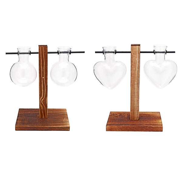 Vintage Glass Flower Vase Tabletop Plant Bonsai Decorative Hanging Flower Vase Wooden Tray  Hydroponic System