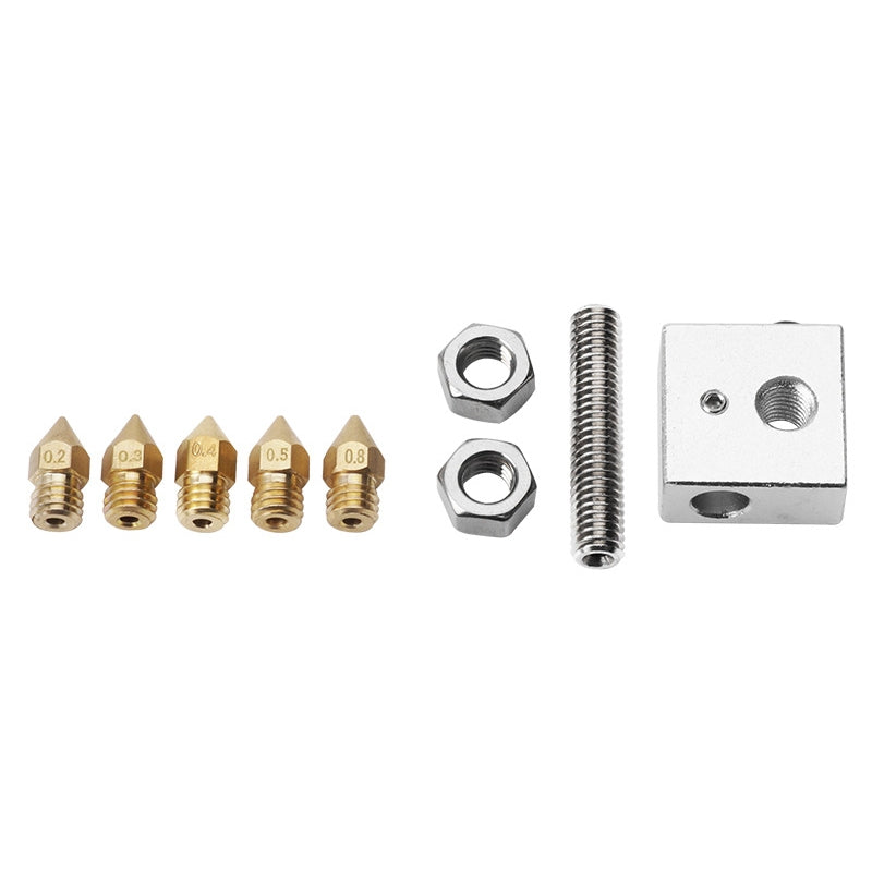 MK8 Aluminum Heating Block + 1.75mm 0.2/0.3/0.4/0.5/0.8mm Nozzle + M6*30mm Throat Kit For 3D Printer