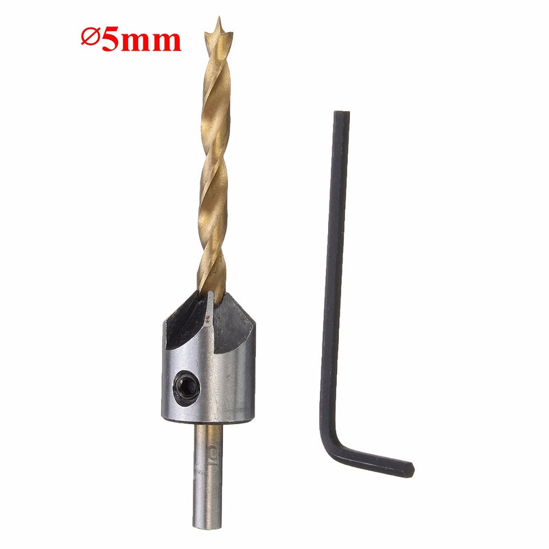 3-10mm HSS 5 Flute Countersink Drill Bit Set Carpentry Reamer Wood Working Chamfer Drill Bit