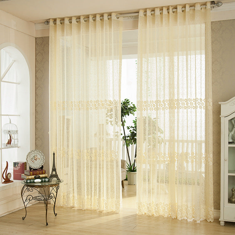 2pcs Fiber Lace Hollow Out Tulle Sheer Curtains Window Screening Bedroom Living Room Home Decor