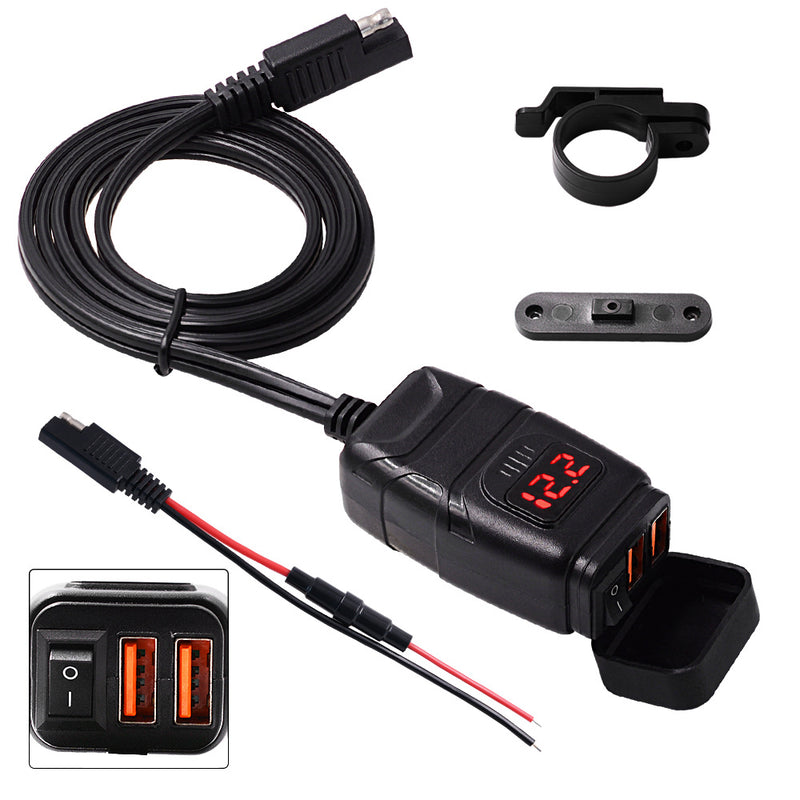 12V QC3.0 Dual USB Charger Handlebar Equipment  Quick Change Adapter For Car Motorcycle