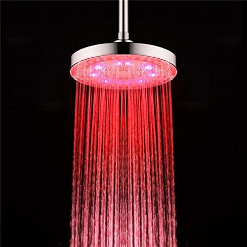 LED Temperture Control Shower Head Water Plating Finished Wall Mount 8 inch Rainfall Round Showerhea
