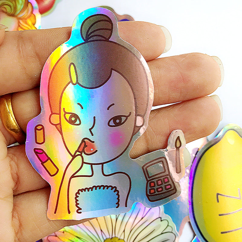 28pcs Cartoon Colourful Reflection DIY Laser Stickers For Suitcase Skateboard Laptop Luggage Sticker