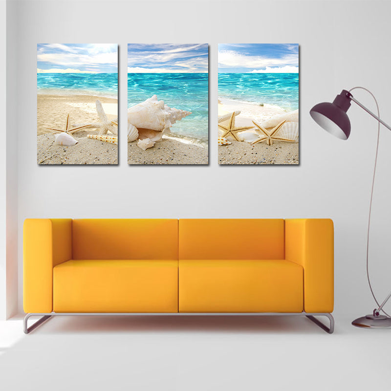 Miico Hand Painted Three Combination Decorative Paintings Beach Shell Wall Art For Home Decoration