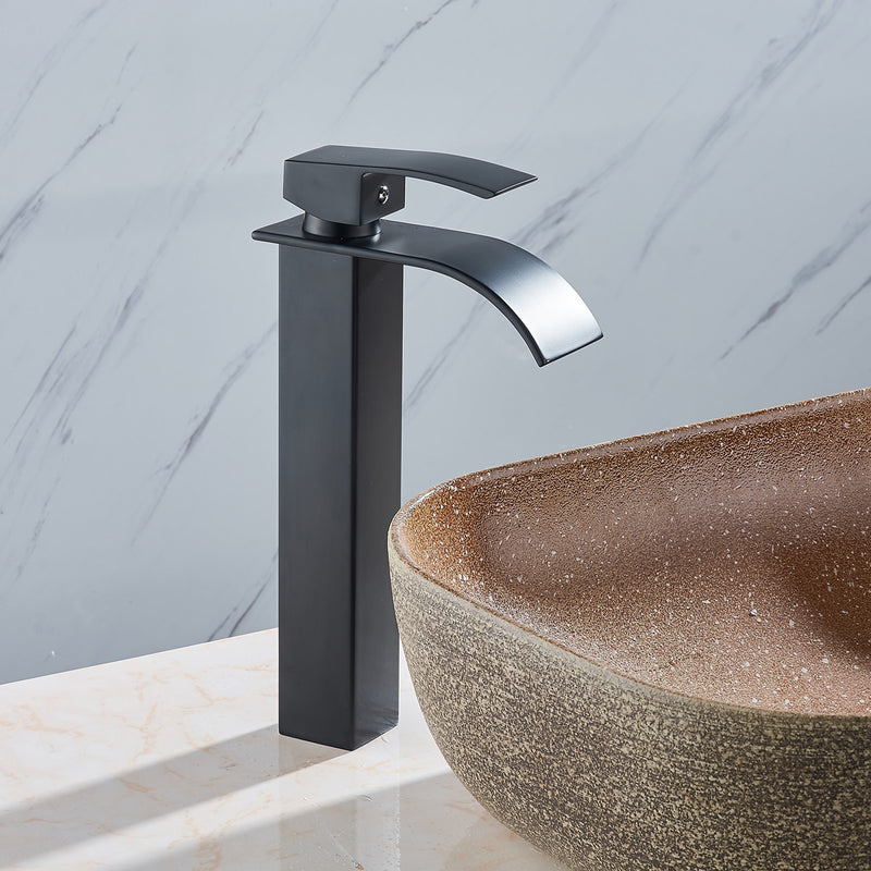 Matte Black 1/2 Inch Brass Modern Bathroom Basin Faucet Bathroom Spout Faucet Hot & Cold Water Mixer Tap Single Handle