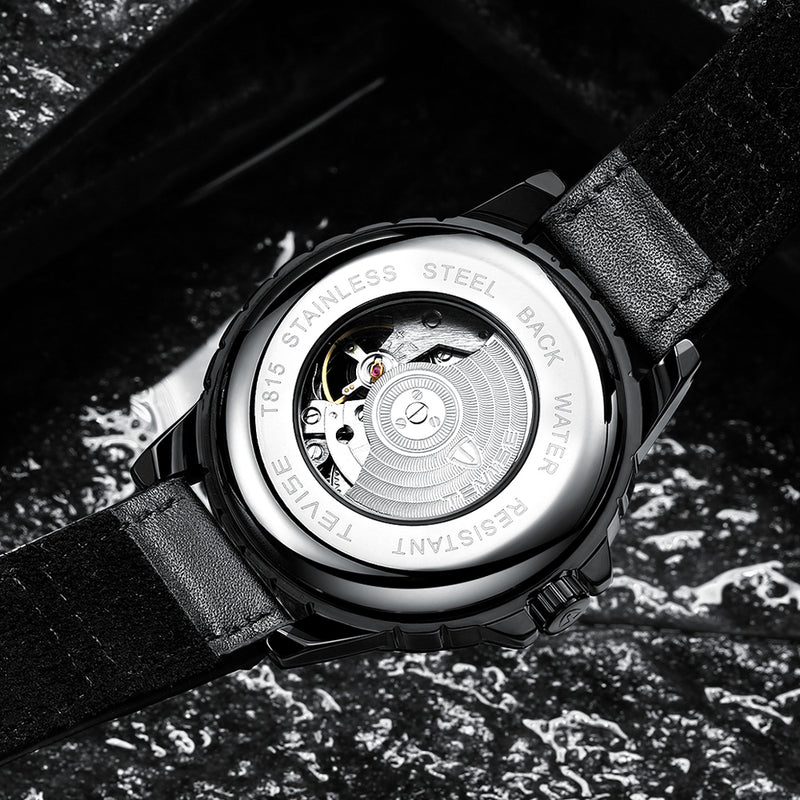 TEVISE T815 Military Style Calendar Automatic Mechanical Watch Leather Strap Men Watch