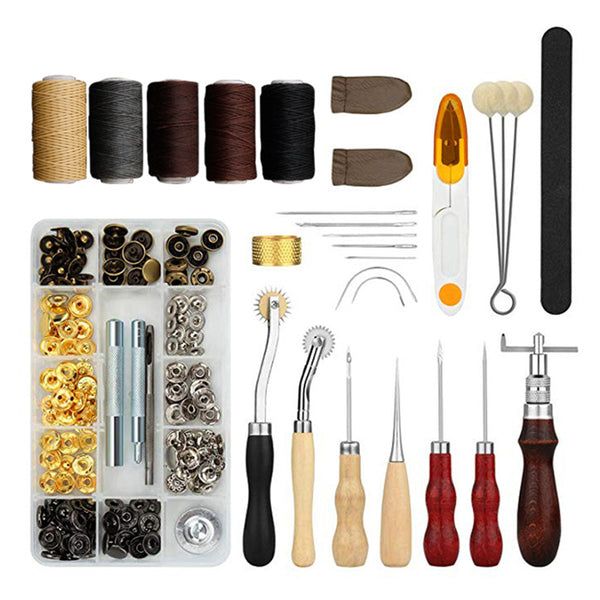 Leather Craft Tools Kit Hand Sewing Stitching Punch Carving Saddle Rivets Tool