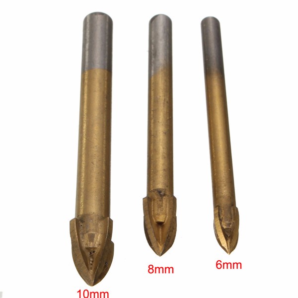 3pcs 6/8/10mm Titanium Carbide Tile Glass Drill Bit Cross Spear Point Head Drill Bits